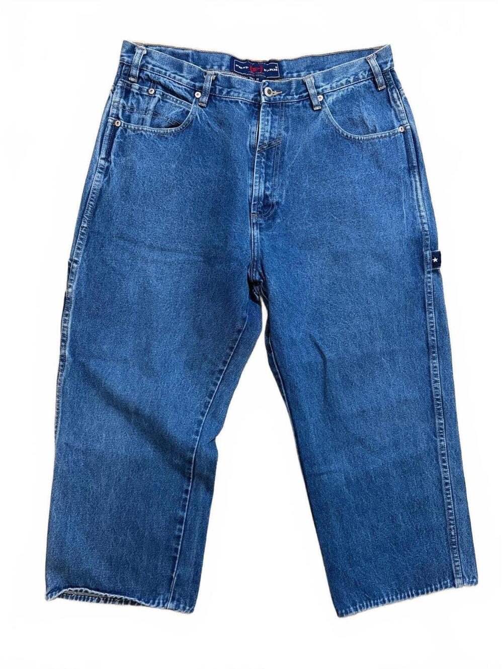 Vintage Phat Farm Jeans Mens Blue Relaxed Straight Carpenter Workwear Capris Y2K